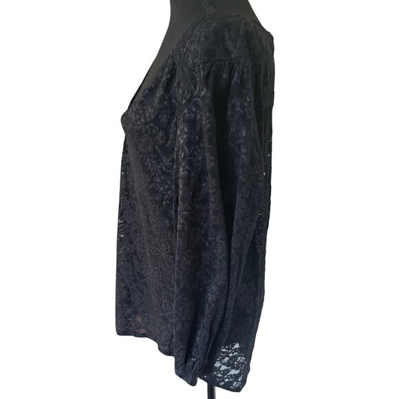 Victoria Secret - Black Lace V-Neck Long Sleeve Blouse - Extra Large - Picture 2 of 9